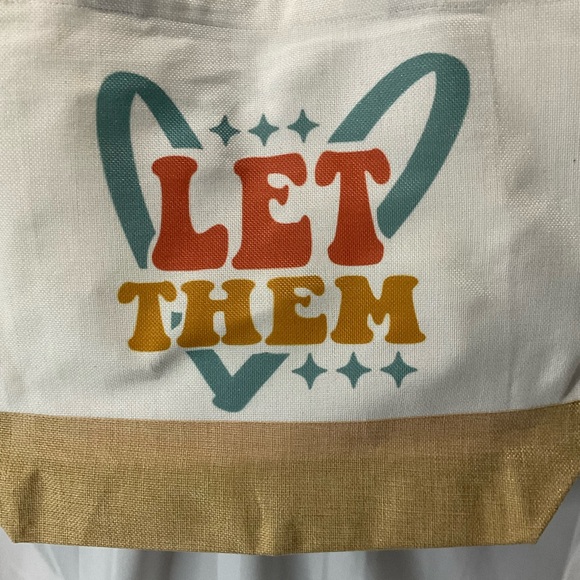 Let Them Canvas Tote Bag Large Capacity 15 X 18 X 5 Natural Linen Tan Bottom - Picture 4 of 7